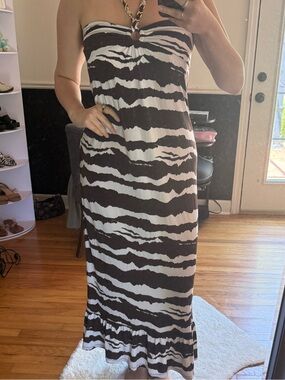 MICHAEL Michael Kors Black and White Strapless Zebra-Print Maxi Dress